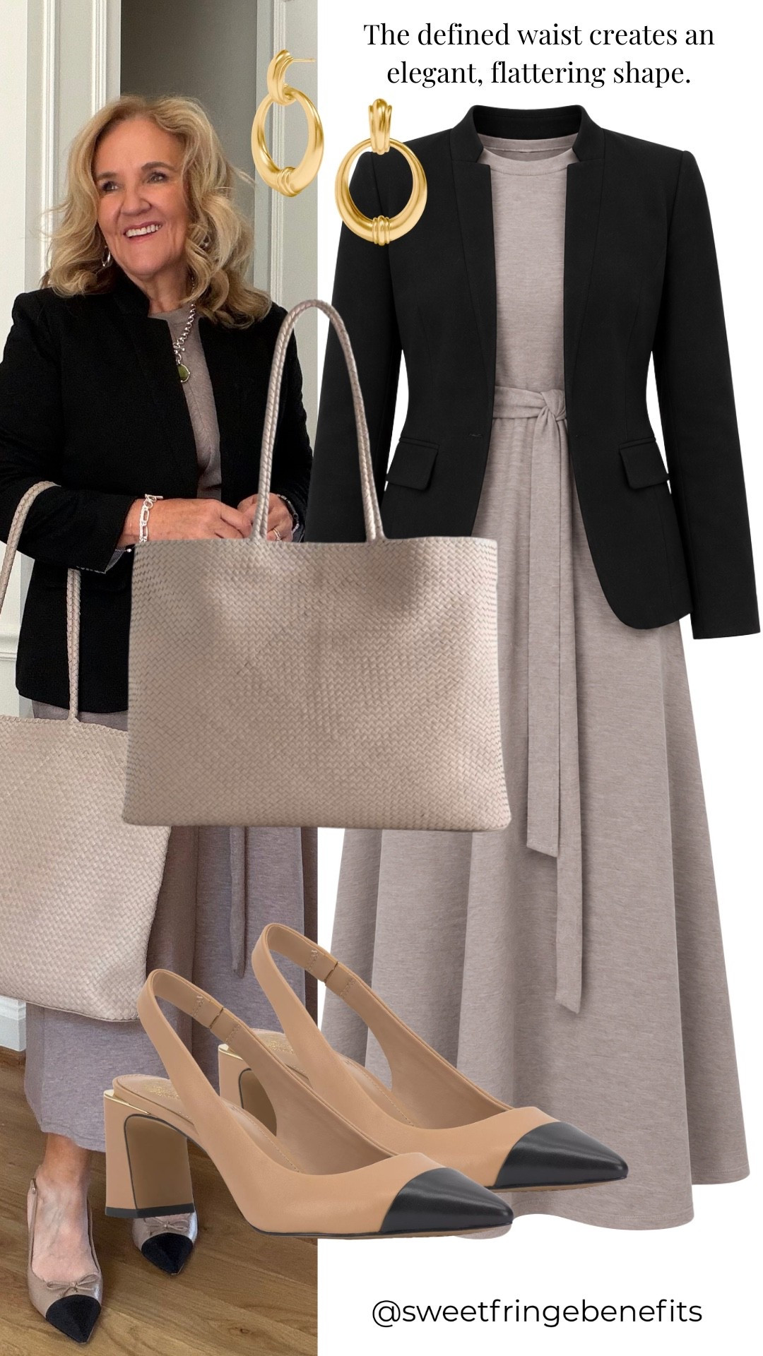 Use code NANETTEXSPANX 15% off your 1st order

I like how this tie-waist maxi dress looks just as good with a blazer as it does on its own. I'm wearing a medium, and those cap-toe slingbacks are such a nice finishing touch!