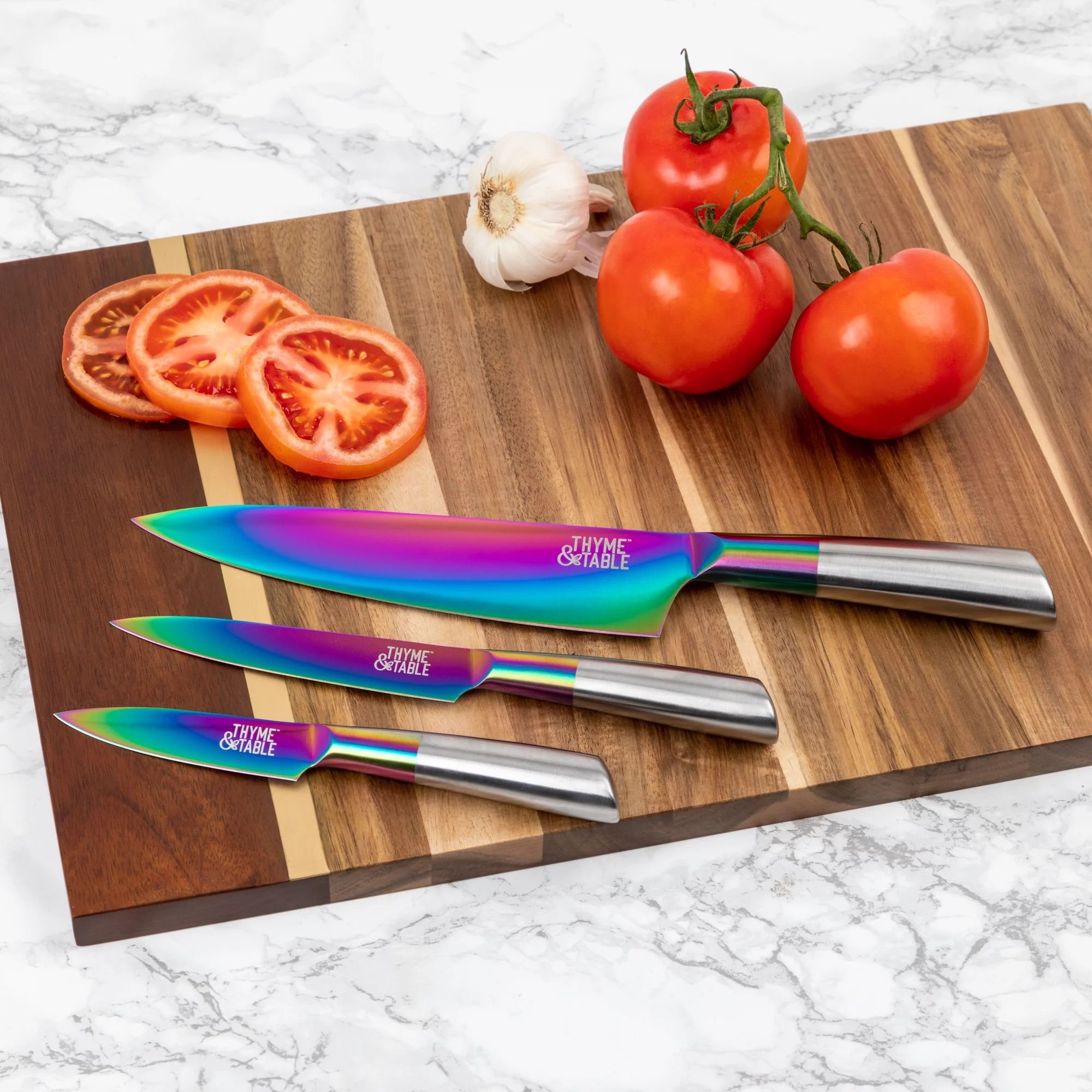Thyme & Table Non-Stick Coated High Carbon Stainless Titanium Rainbow Knives, 3 Piece Set | Walmart (US)