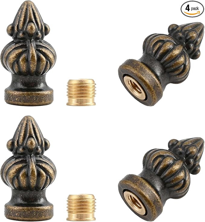 4 Pack Vintage Lamp Finial Cap, Antique Brass Dual-Thread Knob Fits 3/8" and 1/4-27, Decorative H... | Amazon (US)