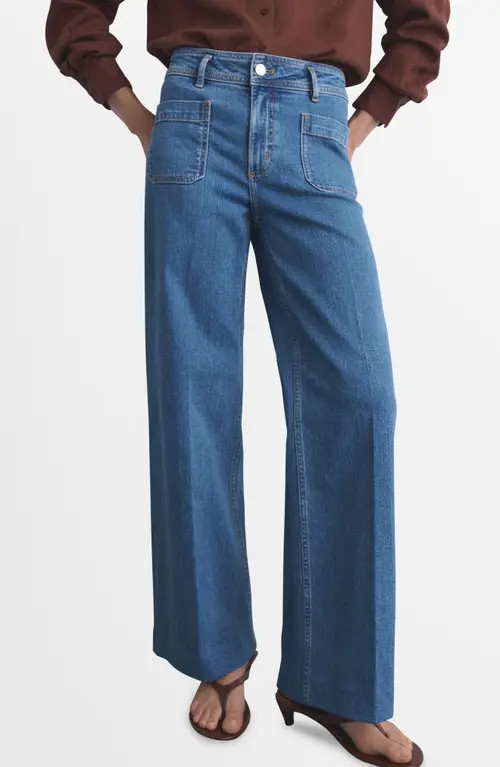MANGO Jessie Patch Pocket Wide Leg Jeans in Medium Blue at Nordstrom, Size 8 | Nordstrom