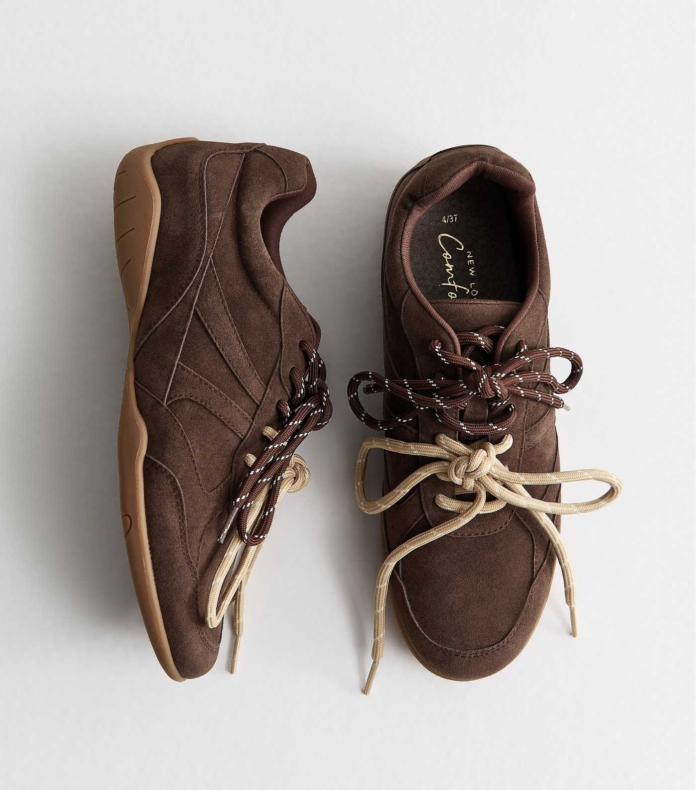 Brown Faux Suede Double Lace Trainers | New Look | New Look (UK)