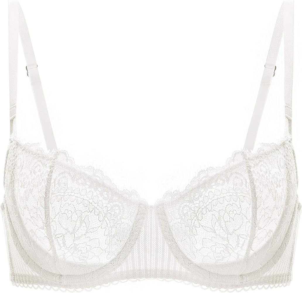 DOBREVA Women's Sexy Lace Push Up Plus Size Bra Sheer Balconette Underwire Unlined | Amazon (US)