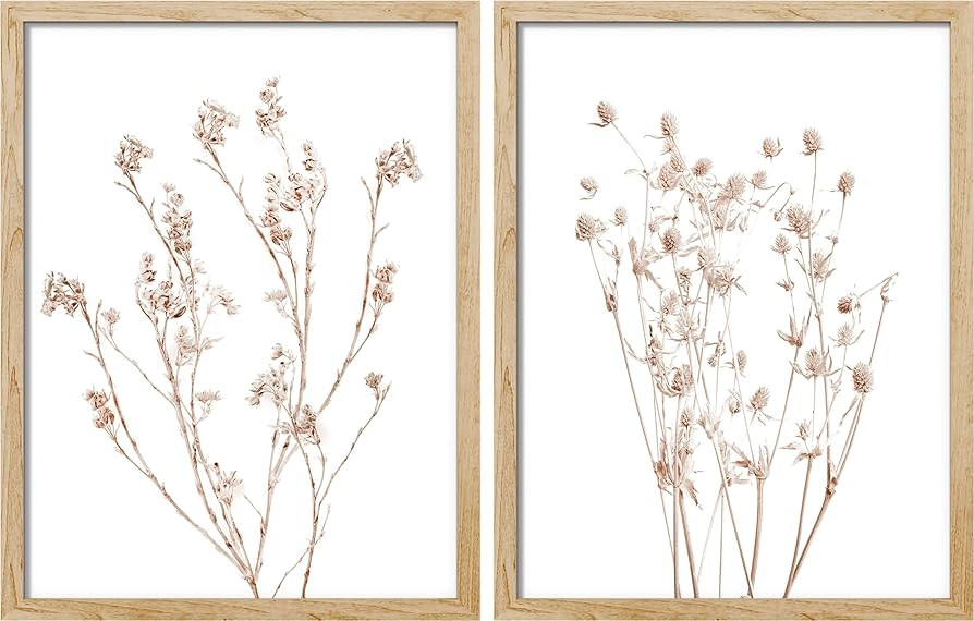 SIGNWIN Framed Set Wildflower Wall Art, Set of 2 Floral Botanical Wall Decor Prints, Minimalist W... | Amazon (US)