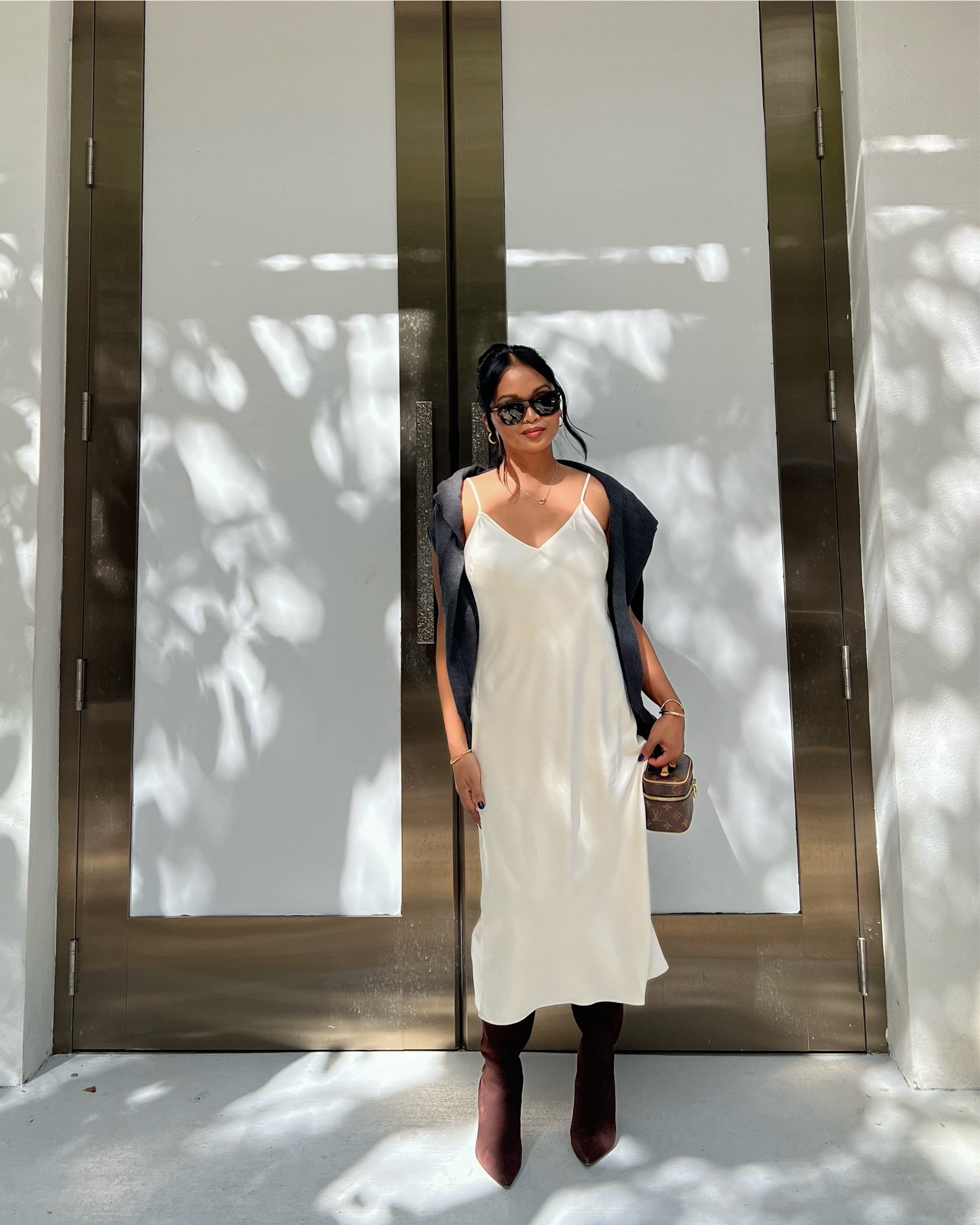 Fall outfit idea: satin midi slip dress, sweater and suede boots. #expressyou #falloutfitinspo 

#LTKStyleTip #LTKSeasonal #LTKSaleAlert