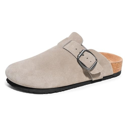 FITORY Mens Suede Clogs with Arch Support，Leather Cork Footed Mules Taupe Size 7 | Amazon (US)