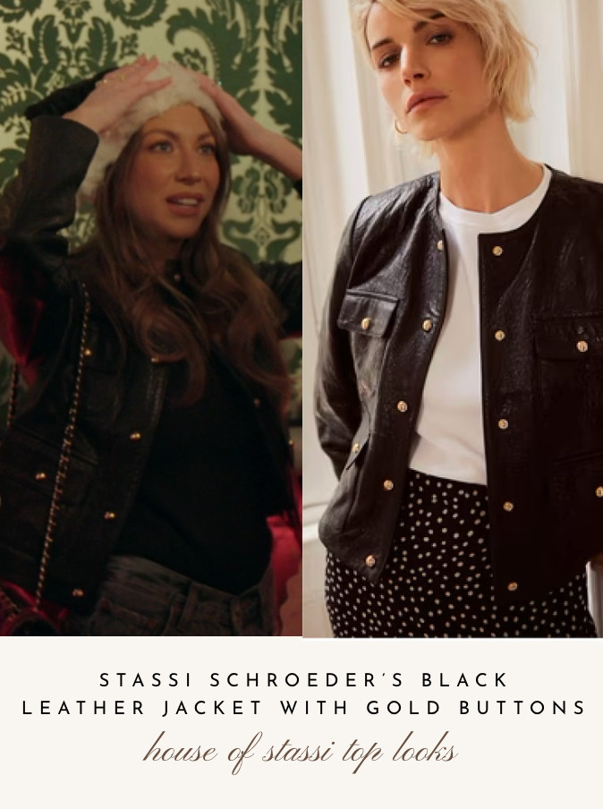 Stassi Schroeder's Black Leather Jacket with Gold Buttons is Sold Out by Mint Velvet // Shop Similar 

 