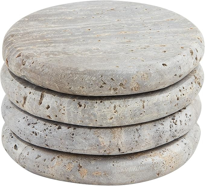 Mud Pie Gray Travertine Coasters; 4" dia | Amazon (US)