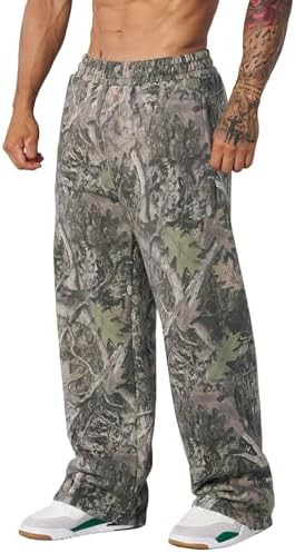 Men's Baggy Camo Sweatpants Wide Leg Hunting Loose Joggers Workout Athletic Sweat Pants wtih Pock... | Amazon (US)