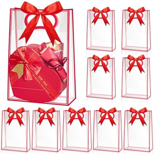 Ohuimrt 12 Pack Clear Plastic Gift Bags with Handles, Reusable Party Favor Bags with Ribbon for B... | Amazon (US)