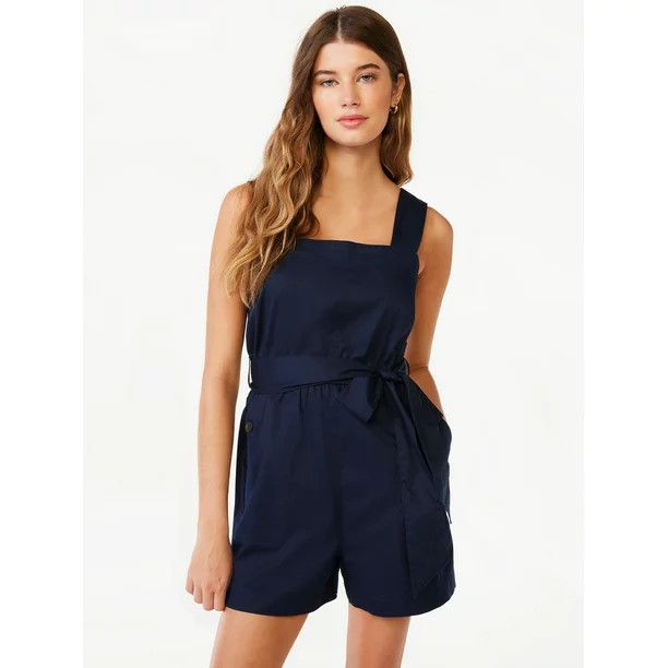 Free Assembly Women's Sleeveless Square Neck Romper with Belt | Walmart (US)