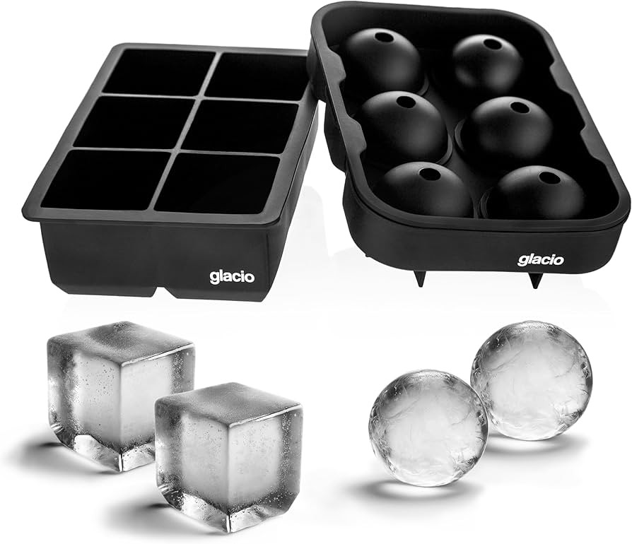 glacio Ice Cube Mold Combo – Large Silicone Maker for Whiskey and Cocktails – Perfect for Craft, Whiskey Ice Balls, and Cocktail Cubes | Amazon (US)