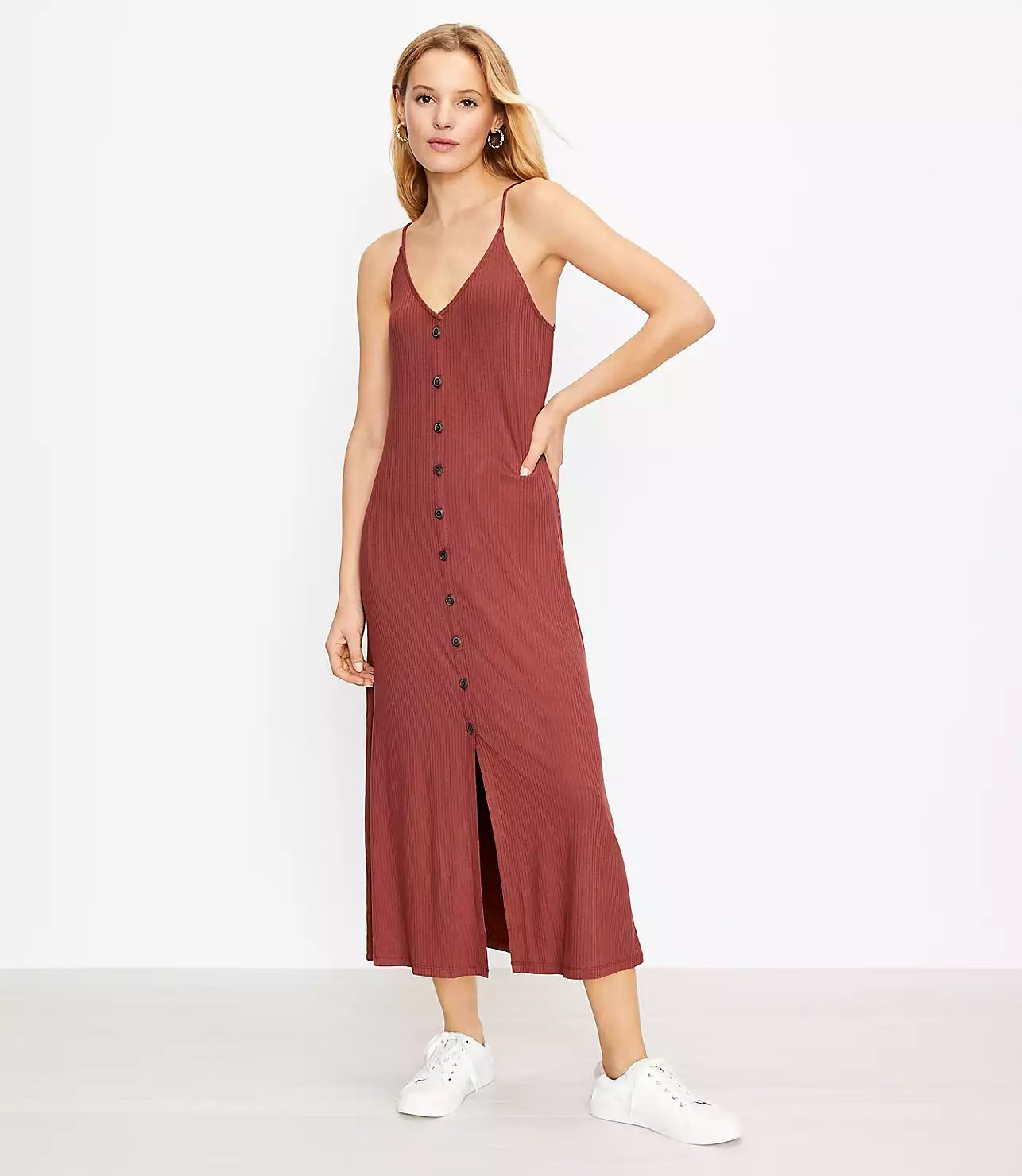 Button Strappy Midi Dress | LOFT