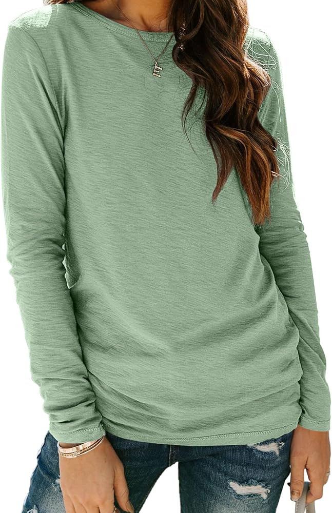 AUTOMET Womens Long Sleeve Round Neck Shirts Basic Tee | Amazon (US)