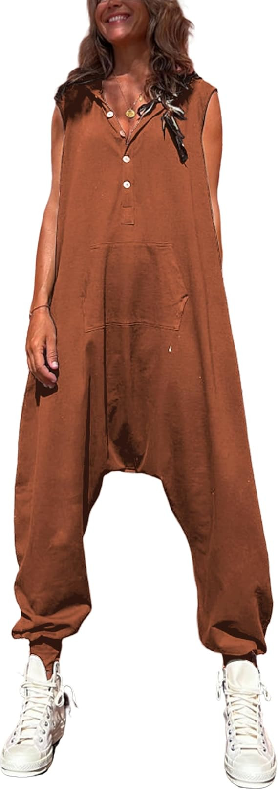 Tanming Hooded Jumpsuits for Women Casual Sleeveless Long Harem Pants Romper with Pockets | Amazon (US)