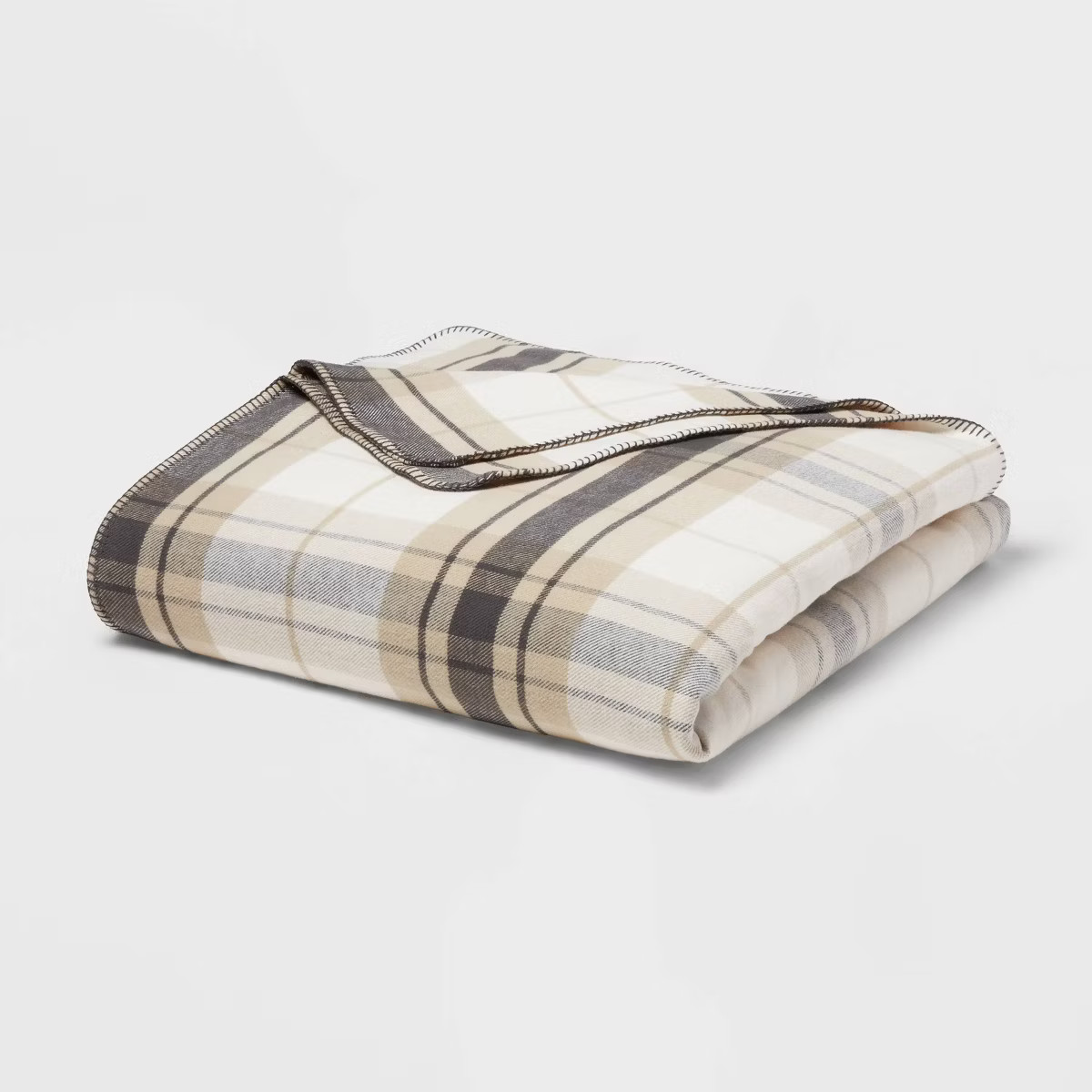 Full/Queen Brushed Cotton Blanket Neutral Plaid - Threshold™ | Target