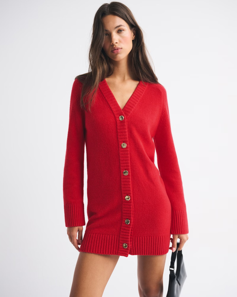 Women's Long-Sleeve Cardigan Mini Sweater Dress | Women's New Arrivals | Abercrombie.com | Abercrombie & Fitch (US)