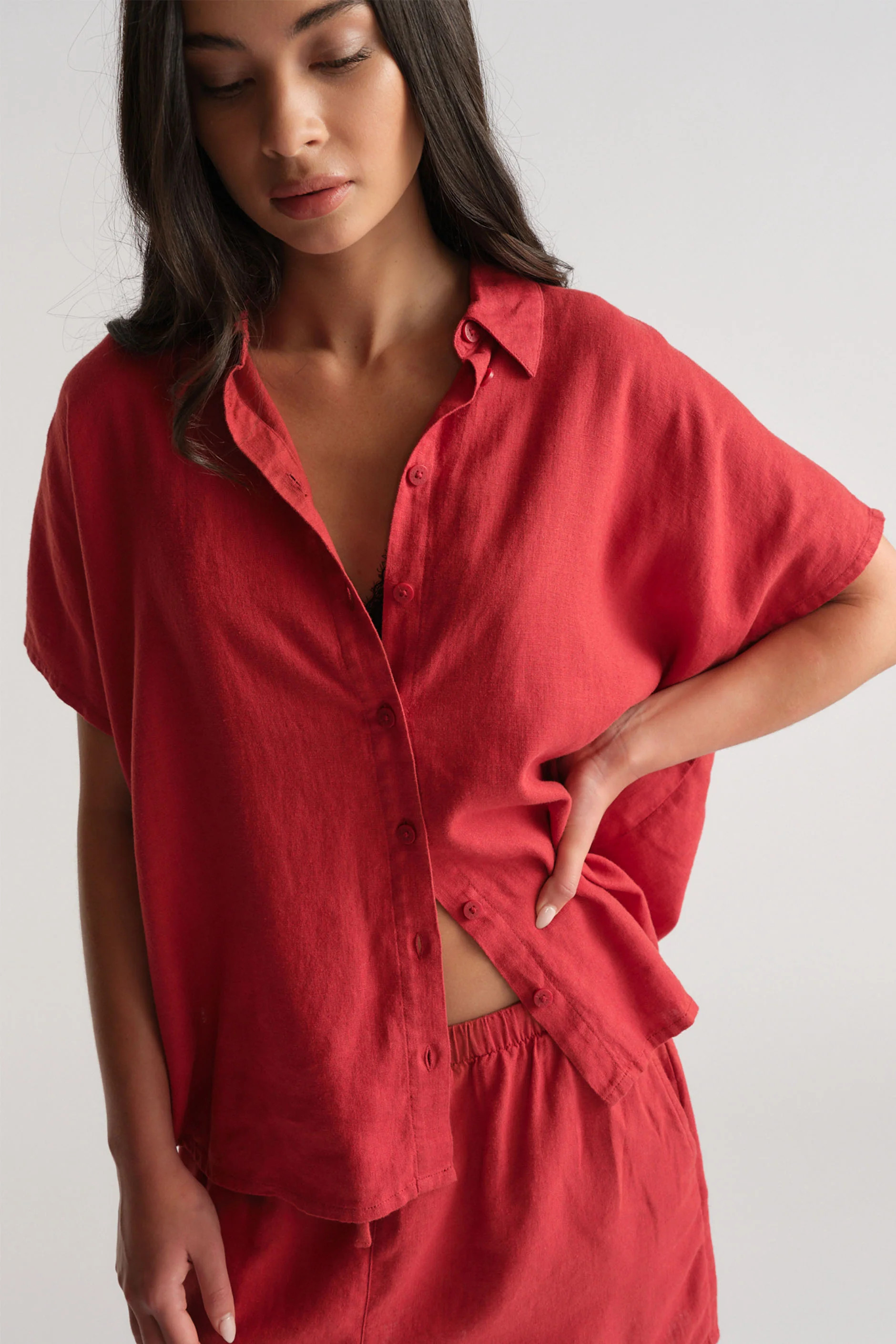 D-Luxe Linen Blend Boxy Shirt - Red Clay | DECJUBA