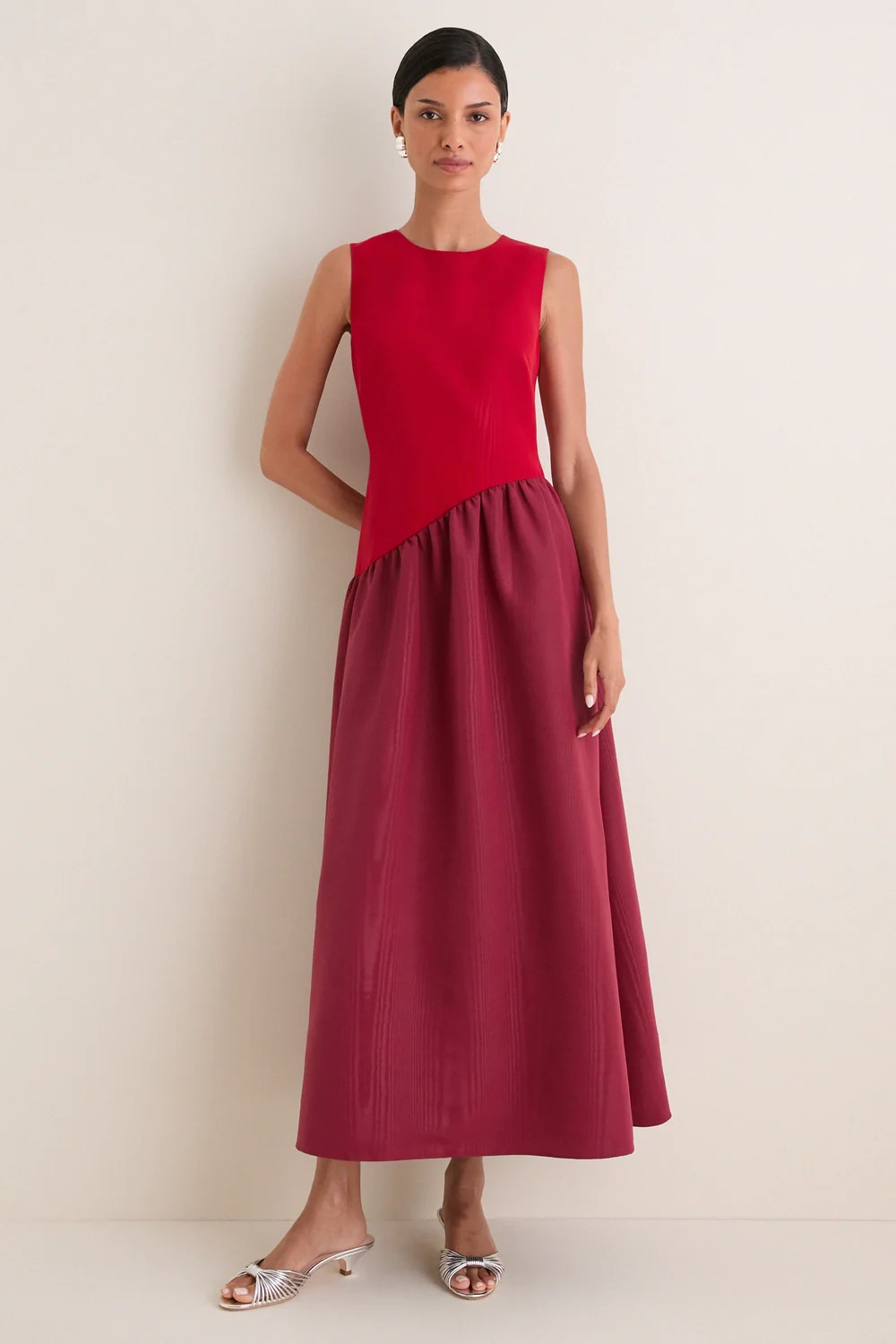 Pomegranate and Bordeaux Laurel Moire Midi Dress | Tuckernuck (US)