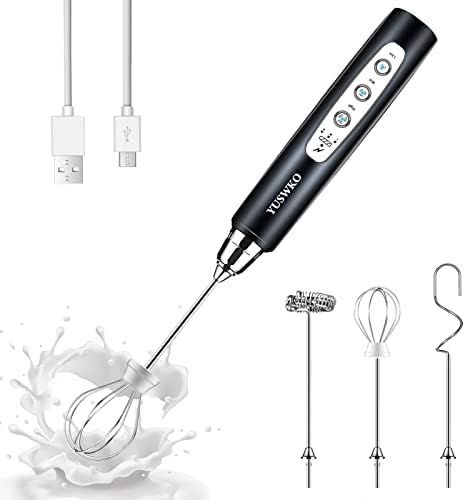 Milk Frother Handheld with 3 Heads, Coffee Whisk Foam Mixer with USB Rechargeable 3 Speeds, Electric | Amazon (US)
