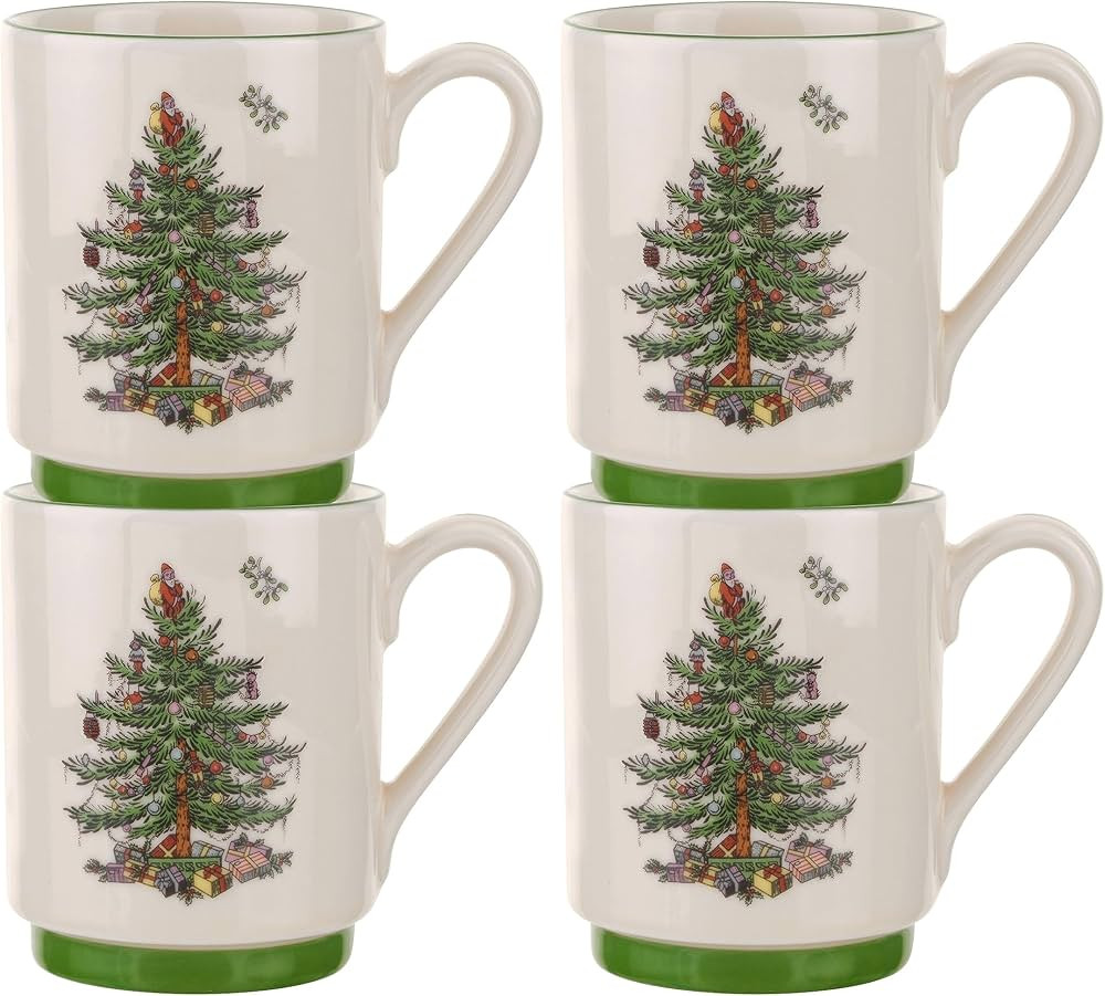Spode Christmas Tree Stackable Mugs, Set of 4 - Festive 12oz Holiday Coffee Cups for Tea, Hot Coc... | Amazon (US)