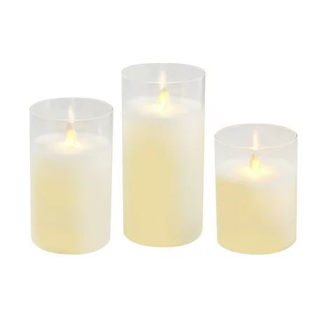 Battery Operated Glass Hurricane LED Candles with Moving Flame - Set of 3 | Walmart (US)