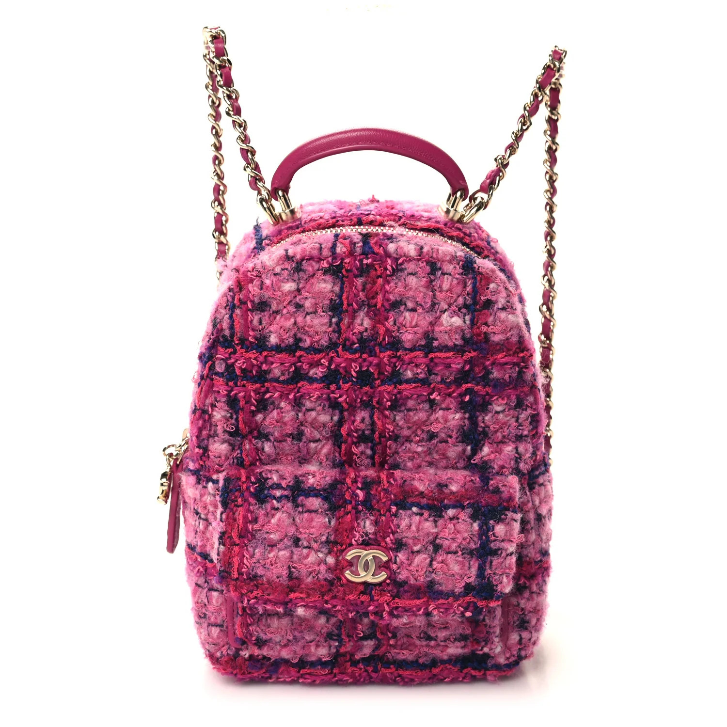 Tweed Quilted CC Mini Classic Backpack Fuchsia Navy | FASHIONPHILE (US)