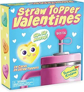 Peaceable Kingdom Straw Topper Valentines – 14 Cards & 14 Silicone Conversation Heart Straw Top... | Walmart (US)