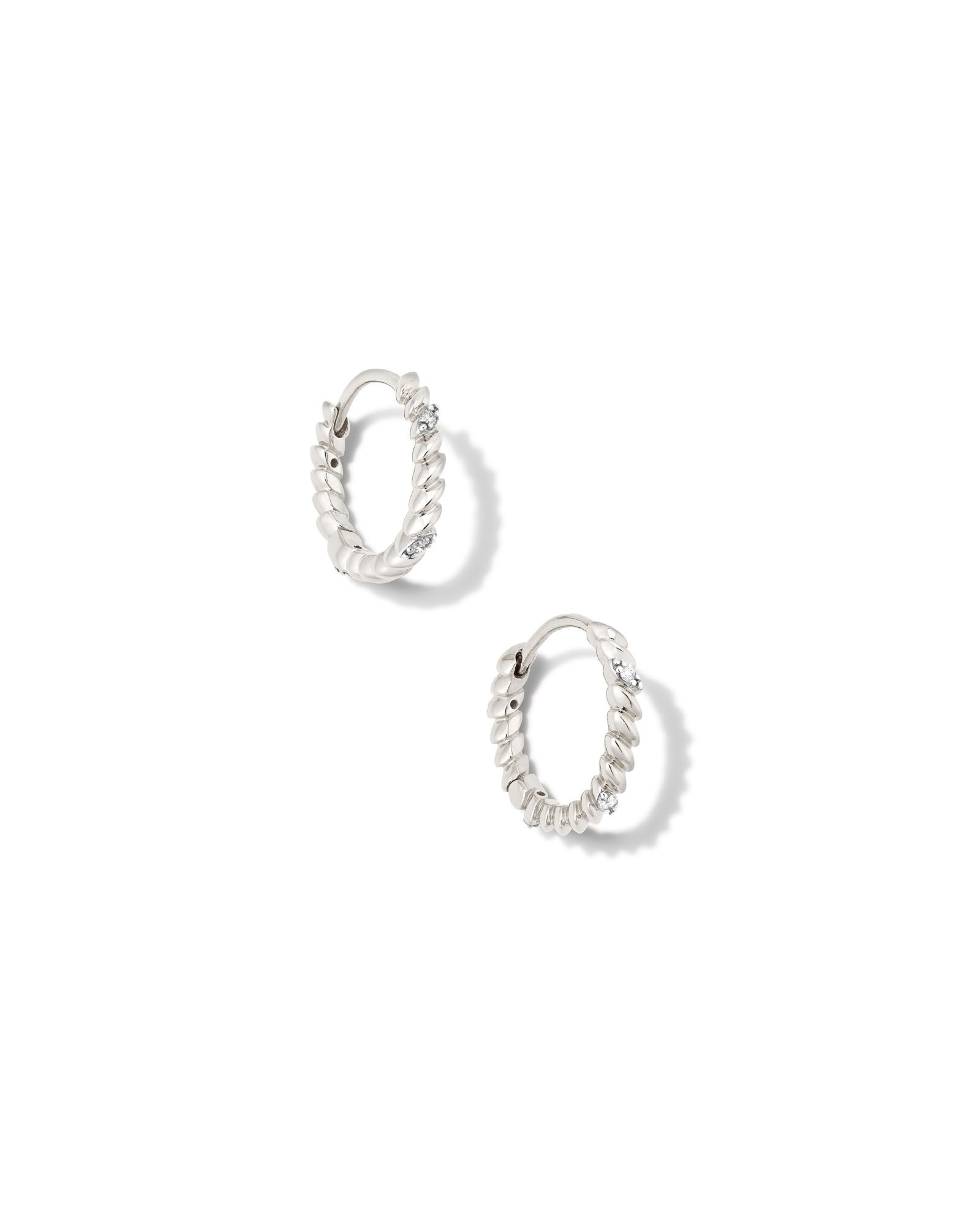 Tyler 14k White Gold Huggie Earrings in White Diamond | Kendra Scott