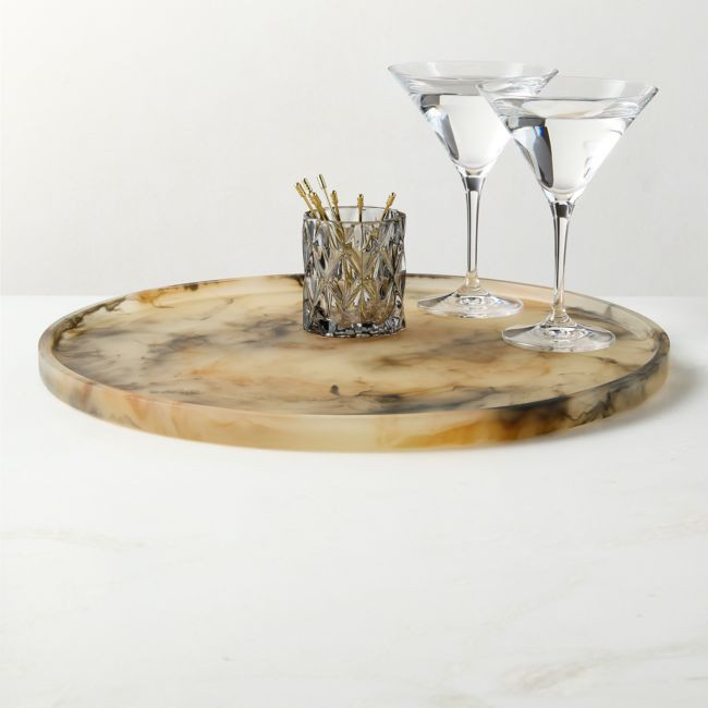 Faux Horn Round Resin Decorative Tray | CB2