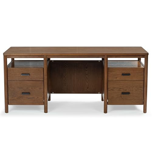 SAFAVIEH Couture Collection - Jaylessa Medium Oak & Black Wood 4-Drawer Desk, Modern Storage Writing Table with Metal Accents (SFV4230C) | Amazon (US)