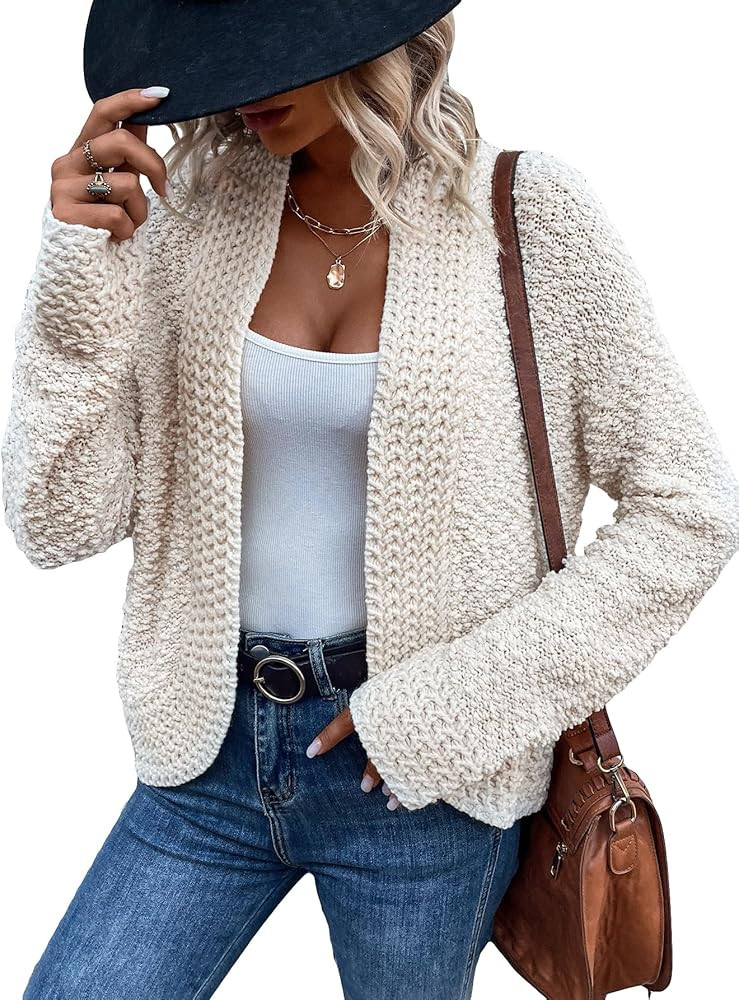 SHENHE Women's Casual Open Front Dolman Sleeve Knit Cute Cardigan Sweater Knitwear | Amazon (US)