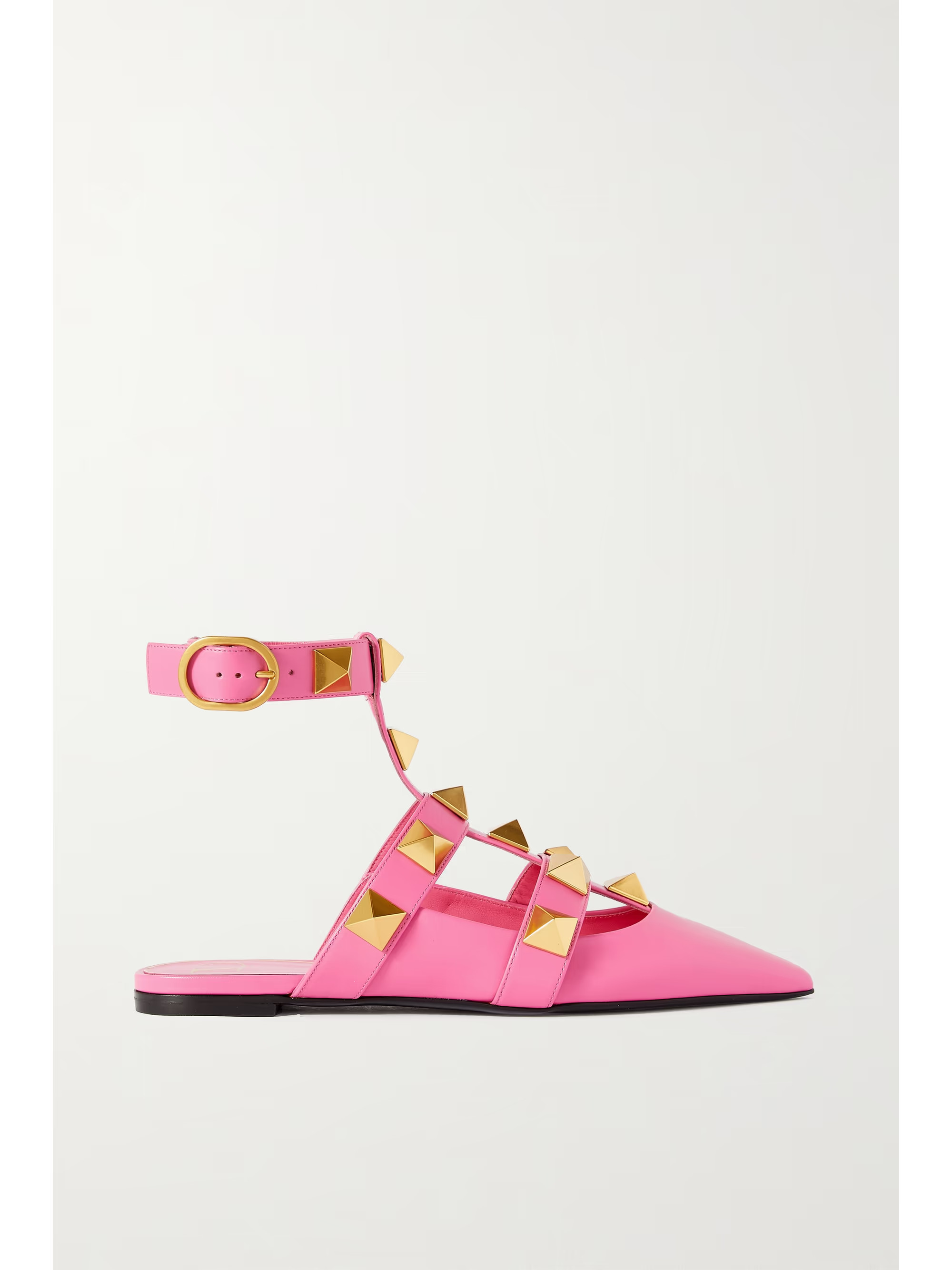Valentino Garavani Roman Stud leather point-toe flats | NET-A-PORTER (US)