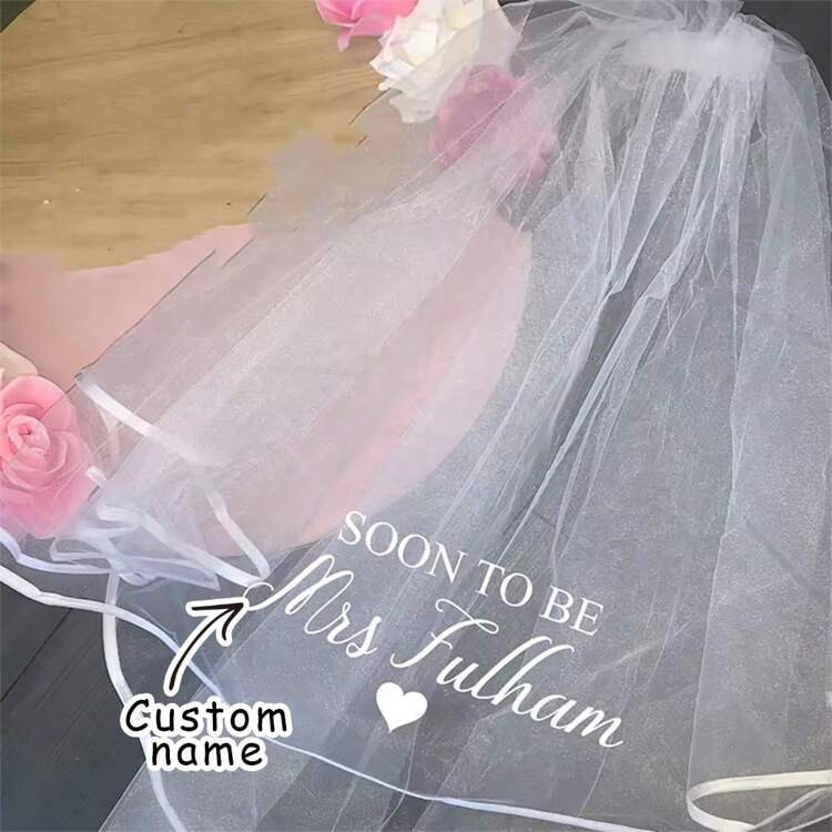 Personalized Custom Soon To Be Mrs Short Veil Bach Weekend Trip Bachelorette Hen Party Bridal Shower Wedding Engagement Bride To Be Future Mrs Decoration Gift, Durable, Vintage, Casual, Hipster, Old Money, Stylish, Cute, Custom, Personalized, Unique, Customized, Her, School Supplies, Middle School Students, High School Senior High School Students, College Students, University Students, Freshman, Sophomore, Underclassmen, Chic Autumn, Apparel Accessories, Customized Wedding Accessories, Hair Accessories For Women, Custom Party Supplies | SHEIN