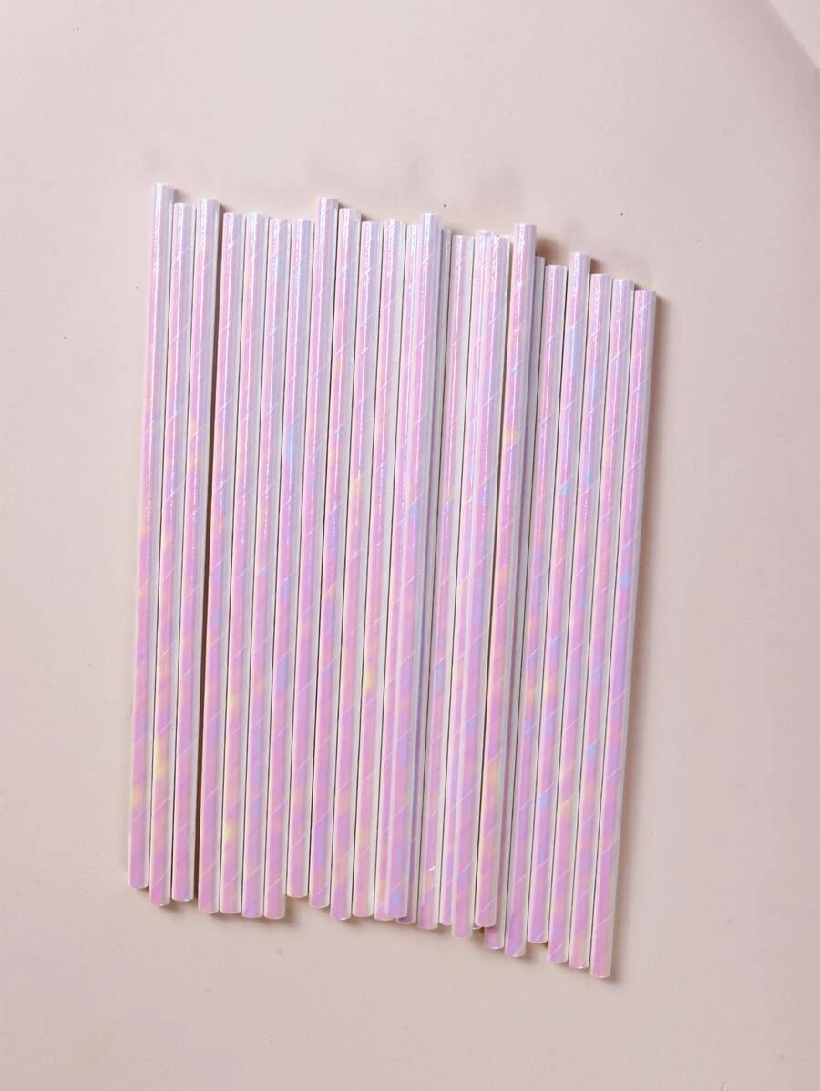 25pcs/set Plastic Disposable Straw, Holographic Disposable Drinking Straw For Birthday Party | SHEIN
