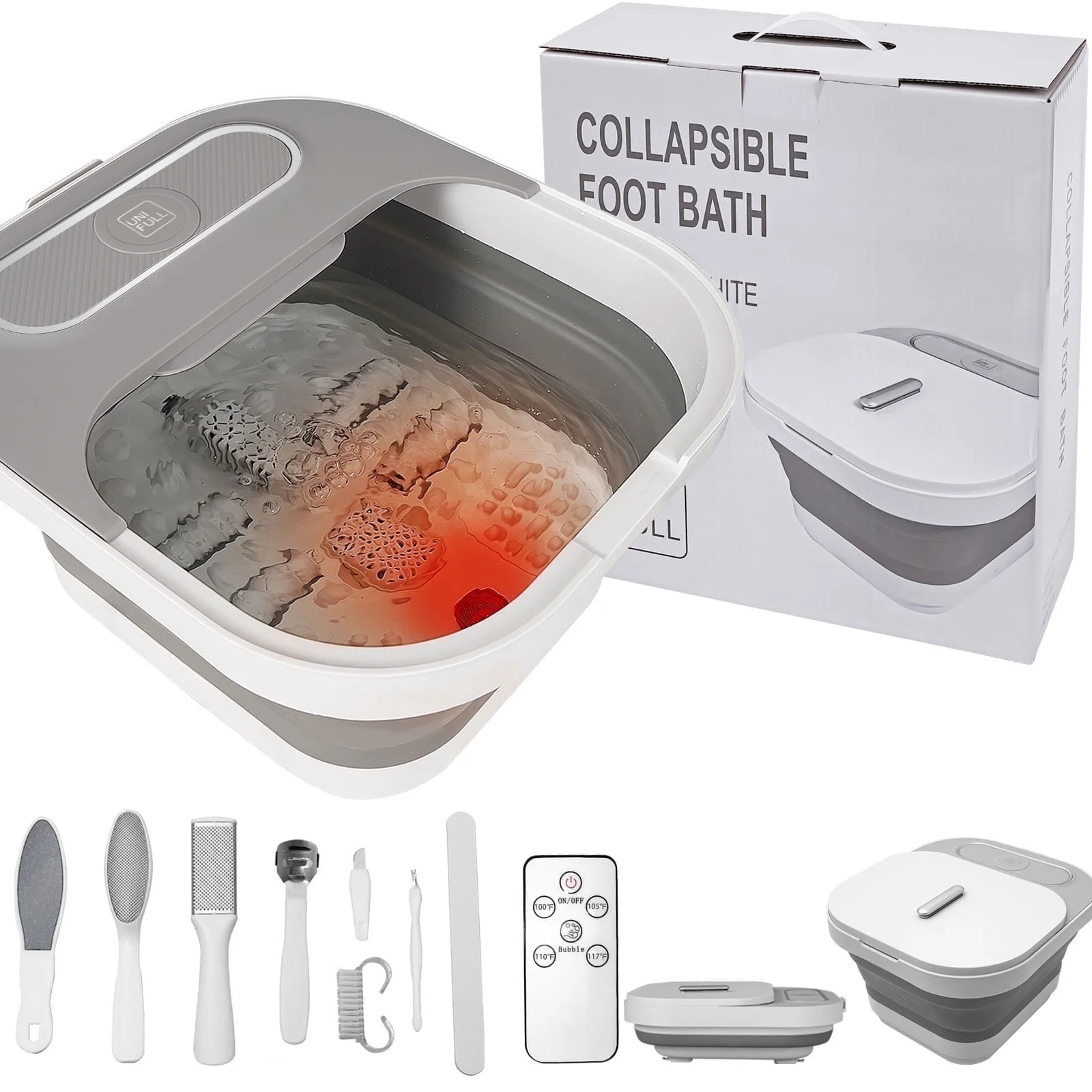UNIFULL Collapsible Foot Spa Bath with Heat and Massage Rollers, Bubble, Foot Pedicure Kit, Tempe... | Walmart (US)