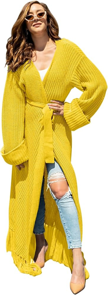 Women's Floor Length Open Front Knit Cardigan Dress - Long Sleeve Maxi Dress - Cardigan for Women | Amazon (US)