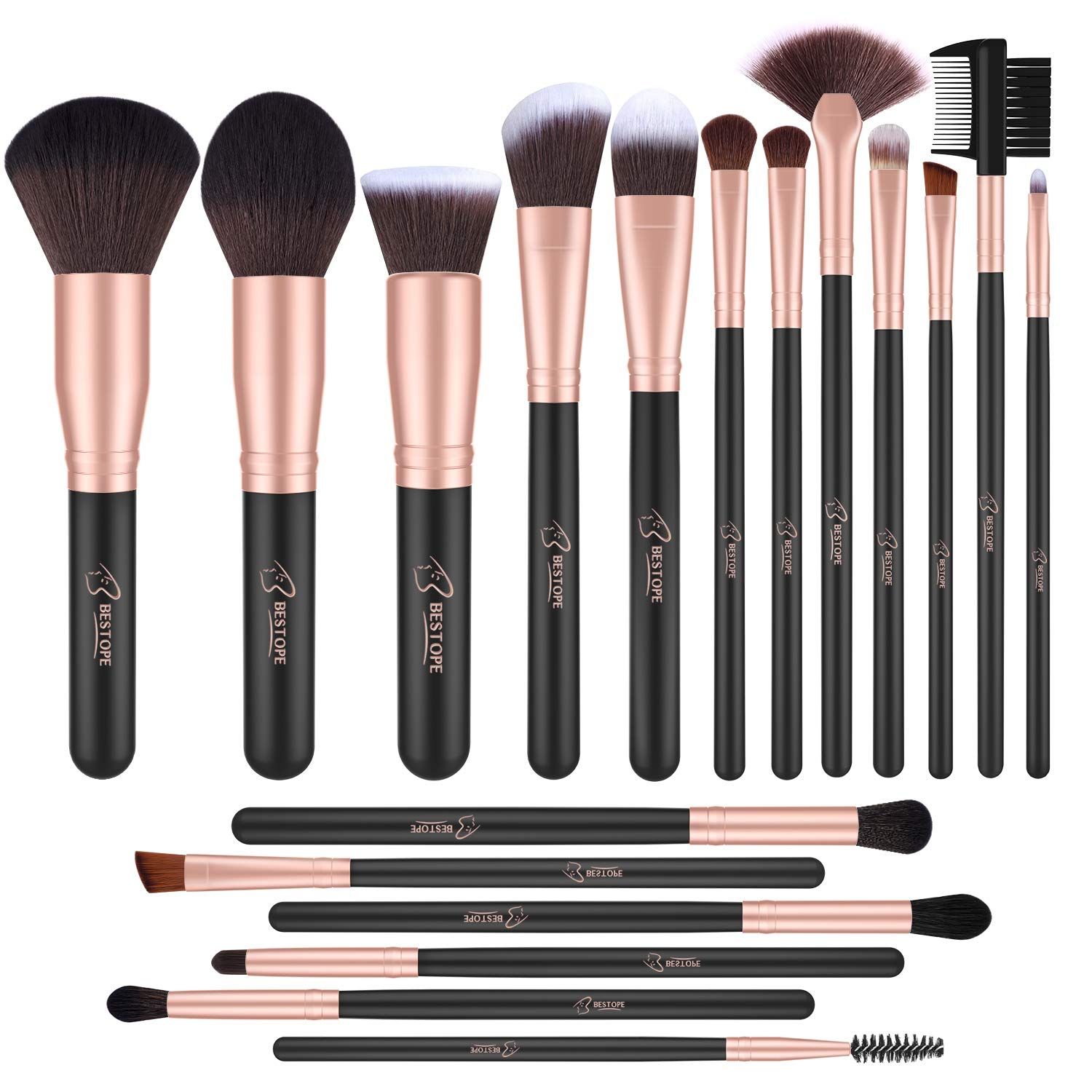 BESTOPE 18 Pcs Makeup Brushes Premium Synthetic Fan Foundation Powder Kabuki Brushes Concealers E... | Amazon (US)