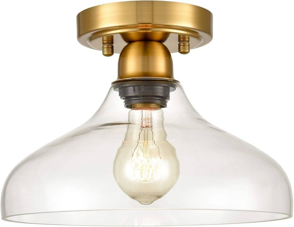 HOLKIRT Modern Glass Semi Flush Mount Ceiling Light for Hallway Bedroom Bathroom,Brass Kitchen Li... | Amazon (US)