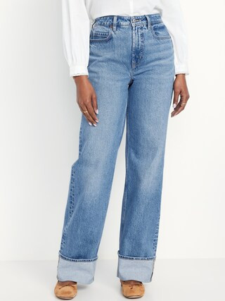 Curvy Extra High-Waisted Cuffed Wide-Leg Jeans | Old Navy | Old Navy (US)