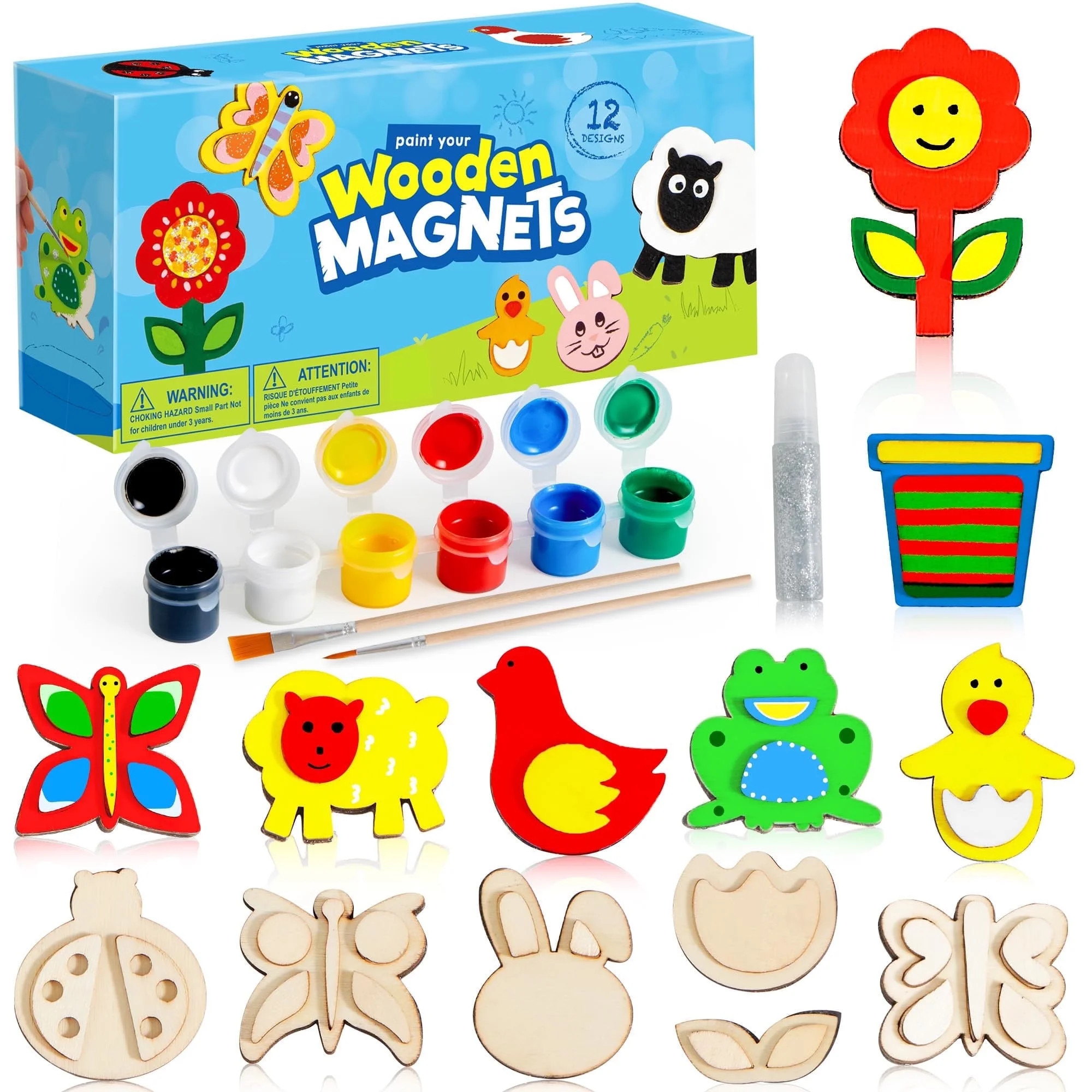 Joyfy 12-Piece Wooden Magnet Painting Art & Craft Kits for Kids, Wood Craft Kits for Toddlers,Par... | Walmart (US)