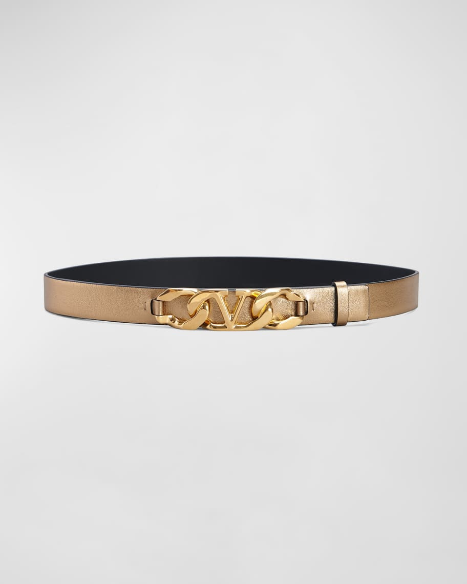 Valentino Garavani VLOGO Chain Metallic Leather Skinny Belt | Neiman Marcus