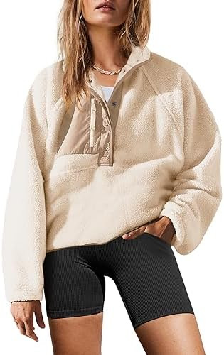 Yanekop Womens Fuzzy Fleece Pullover Sherpa Sweatshirt Long Sleeve Button Down Sweater Winter Fle... | Amazon (US)