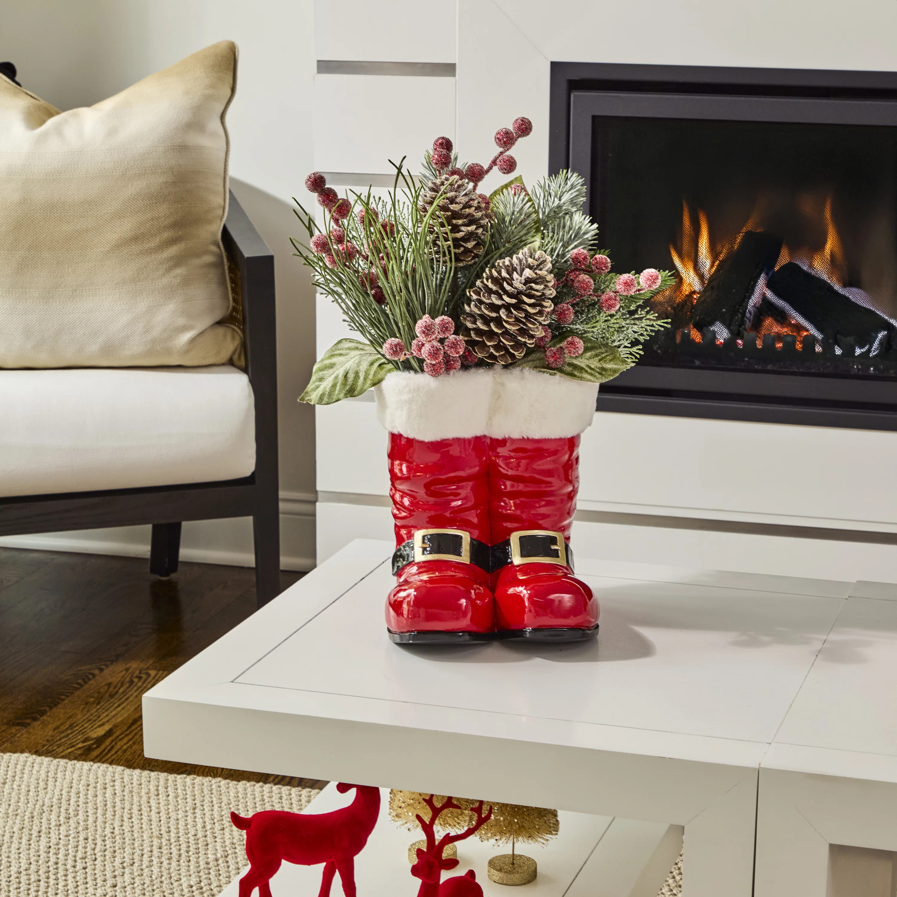 9.5" Resin Santa Boot Planter With Fur | Wayfair North America