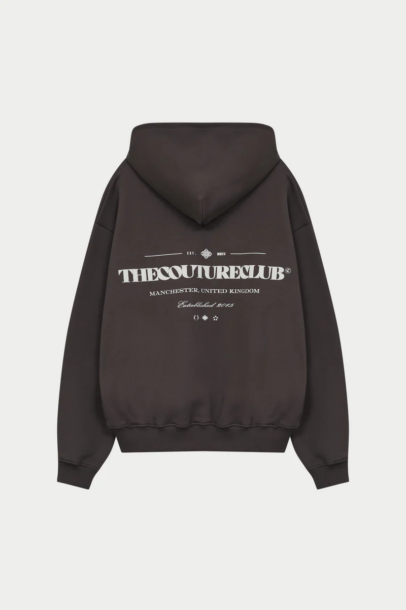 MIXED FONT GRAPHIC HOODIE - BROWN | The Couture Club