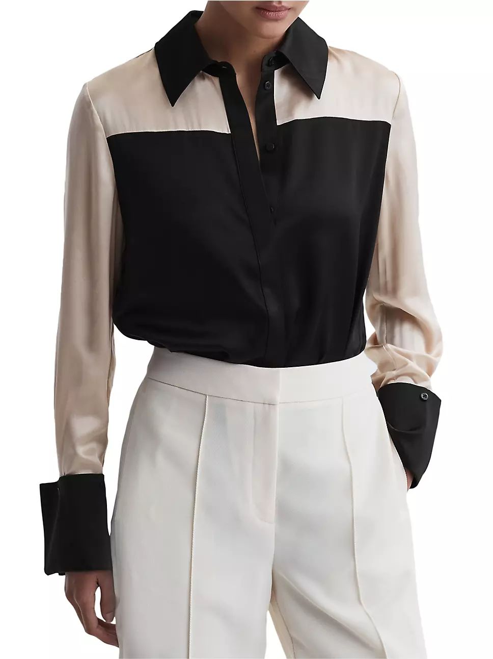 Lorey Colorblocked Silk Satin Shirt | Saks Fifth Avenue