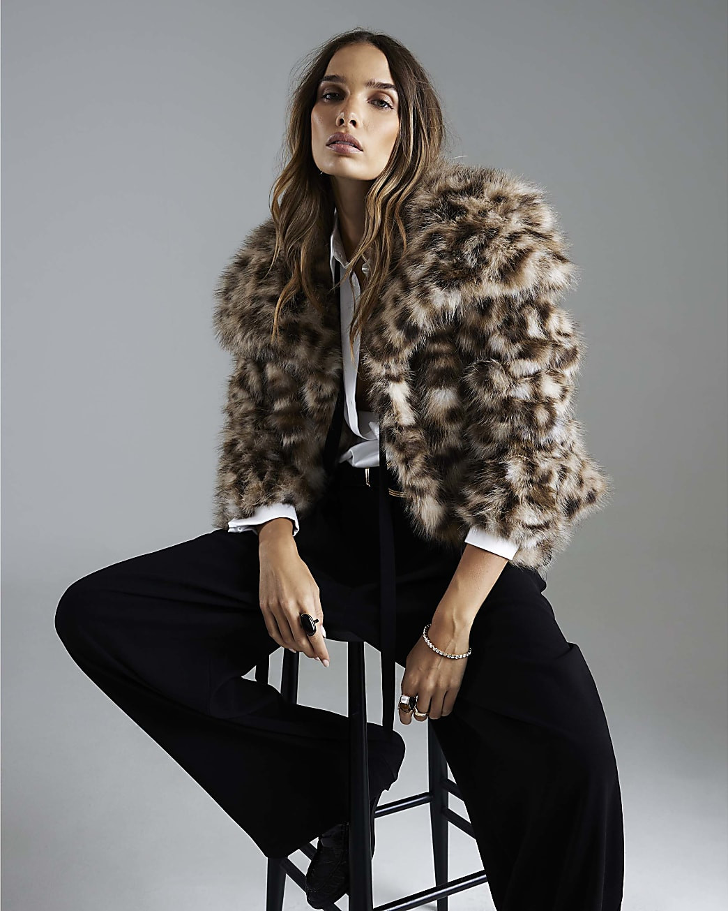 Brown Leopard Print Faux Fur Jacket | River Island UK & IE