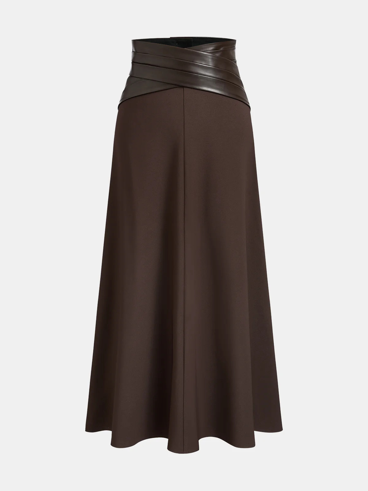 Crossed Faux Leather Waist A-Line Skirt | Commense