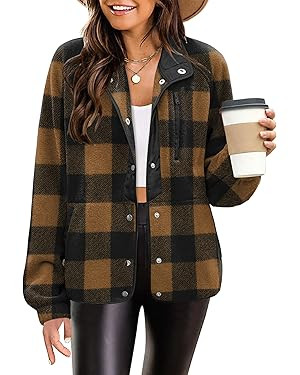 Zeagoo Women's Cozy Fleece Jacket Western Aztec Print Snap Button Down Coat with Pockets Casual W... | Amazon (US)