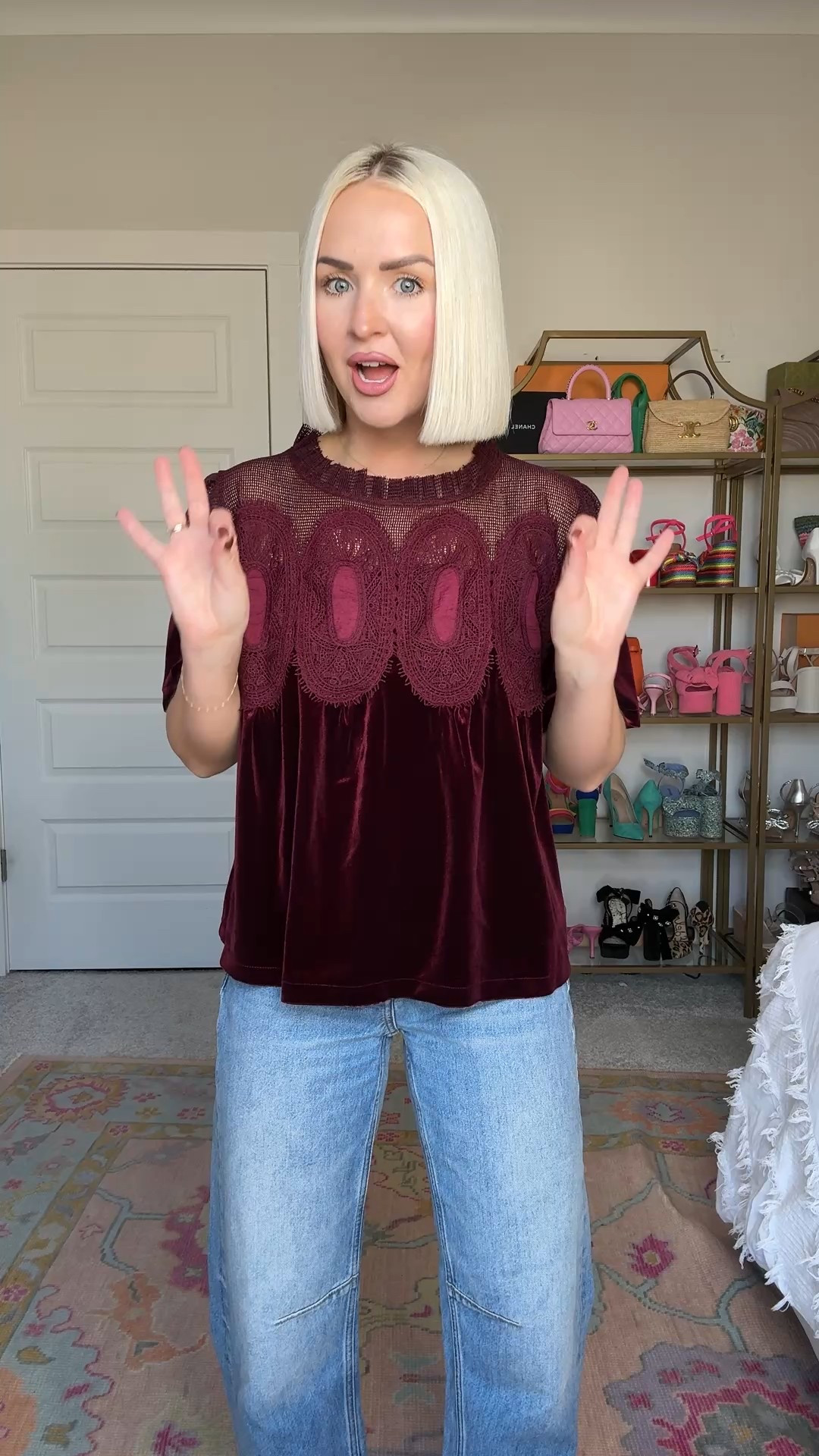 Amazon velvet top / burgundy velvet top / holiday velvet top 
Size: XS 

#LTKPetite #LTKHoliday #LTKFindsUnder50