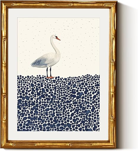 InSimSea Gold Bamboo Framed Canvas Wall Art, White Swan Animal Prints, Antique Vintage Picture Fr... | Amazon (US)